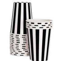Черно Бели ленти черти рали високи 8 бр картонени чаши парти рожден ден, снимка 1 - Чаши - 42251827