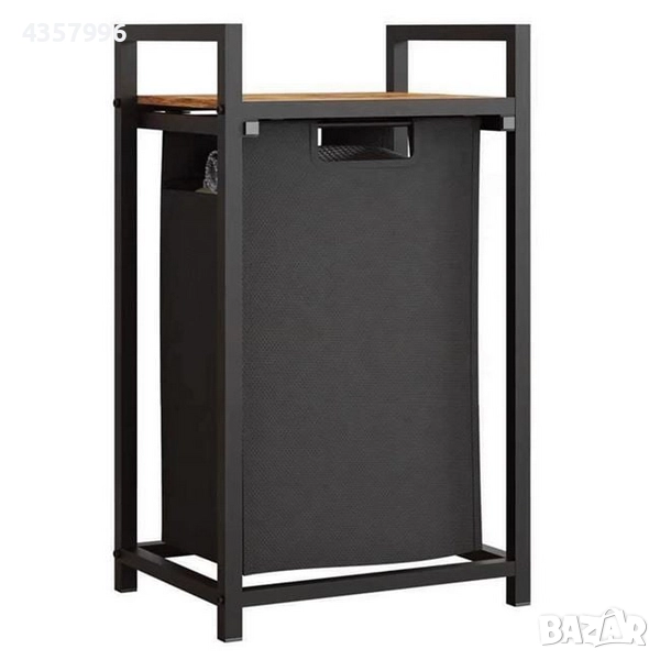 Декоративен кош за пране с дървен рафт Mercado Trade, Метал, Черен, снимка 1