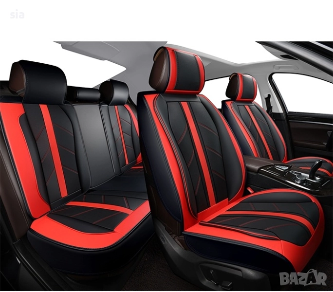 Тапицерия за кола - 5 части /К-Т Червено / Черно, снимка 1