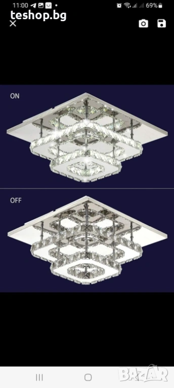 Лампа кристална квадратна за таван LED полилей с висока мощност 36W, снимка 1