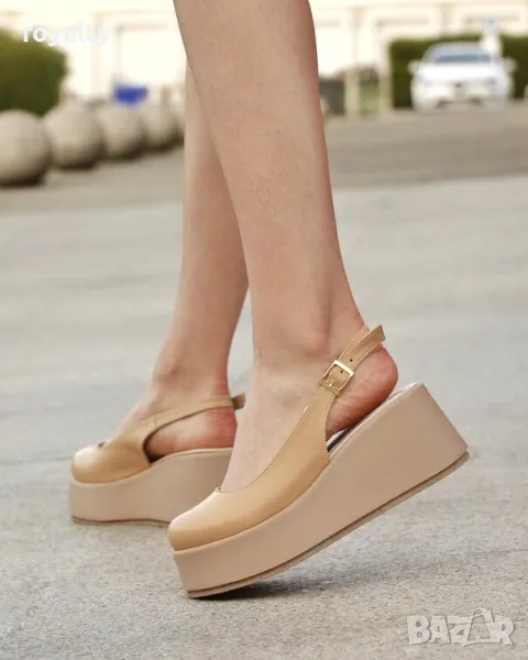Сандали на платформа - бежова кожа, снимка 1