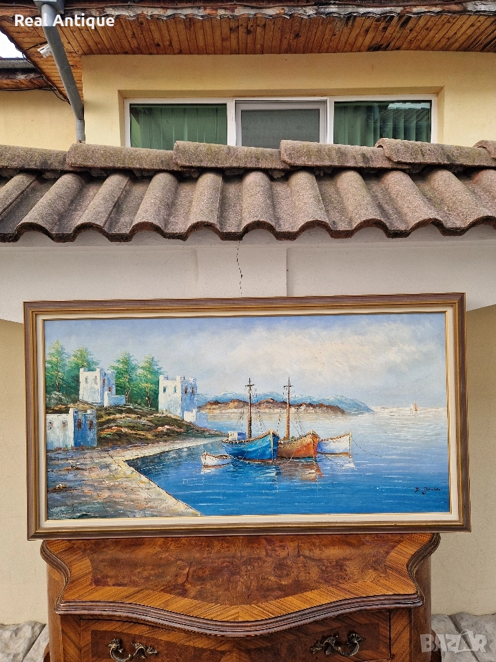 Превъзходна огромна антикварна майсторска авторска картина масло върху платно , снимка 1