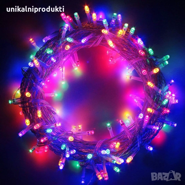 10м коледни лампички 100 диода многоцветна светлина с 8 шоу програми , снимка 1
