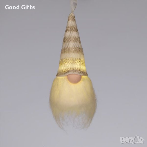 LED Светещ коледен гном с шапка и бяла брада, 15см, снимка 1