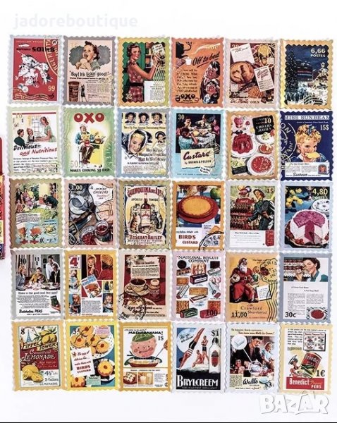 Скрапбук стикери за декорация планер рецептурник пощенски марки ретро кулинария - 45 бр/к-кт, снимка 1