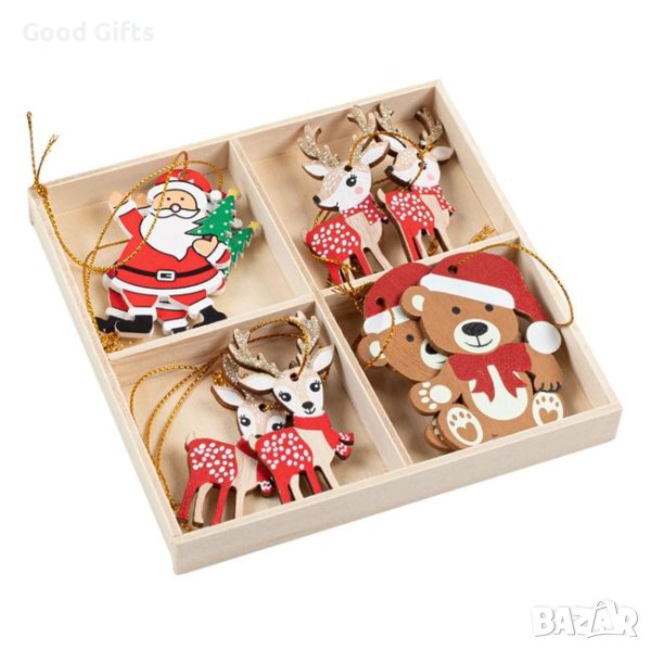 8 броя Комплект Дървени висулки за елха, 6см, снимка 1