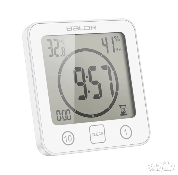 Термометър и хигрометър за баня с таймер Baldr LCD екран, снимка 1