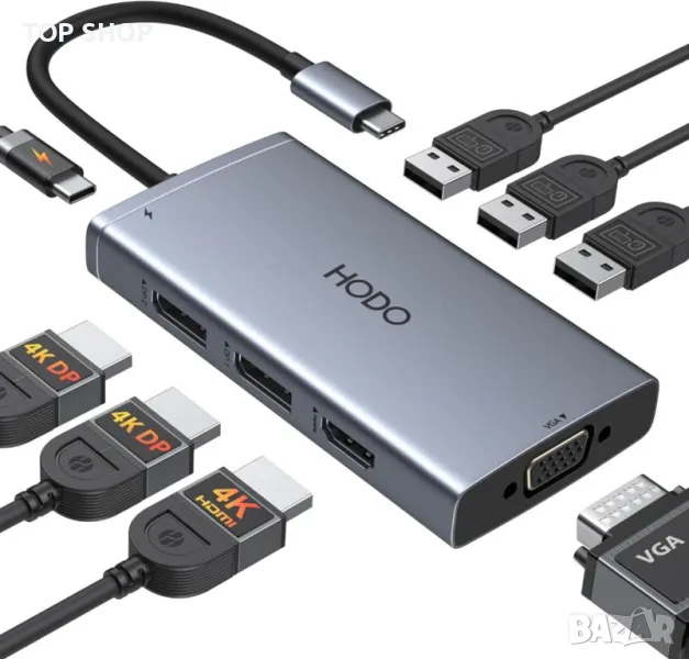 Докинг станция HODO USB C с 2 DisplayPort,HDMI,VGA,PD 100W,3хUSB A 2.0 порта, снимка 1