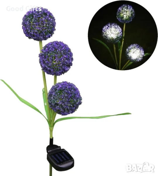 Соларна градинска лампа Глухарче, Лилаво цвете, снимка 1