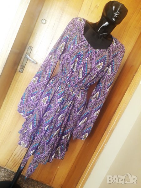 Светло лилава феерична рокля с дълъг ръкав ХЛ, снимка 1