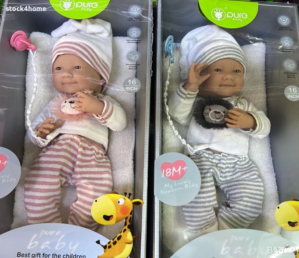 Реалистична кукла бебе Pure Baby My Lovely Newborn Baby, С аксесоари, 18+ месеца, 48 см, снимка 1