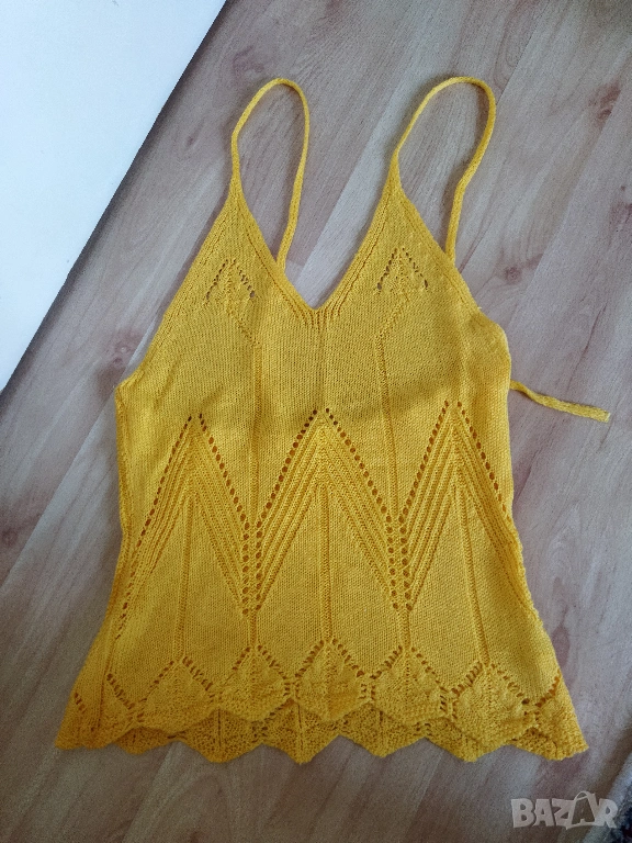 плетен жълт плетен потник , снимка 1