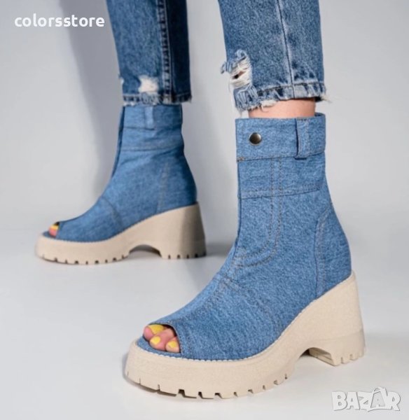 Летни боти на платформа - сини - LB60, снимка 1