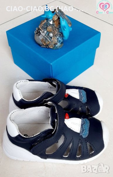 №19,-24, Бебешки сандали за момче от Естествена кожа, тъмно сини с лодка BUBBLE KIDS, снимка 1