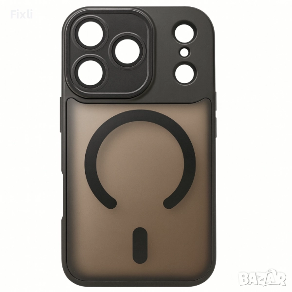 MagSafe калъф за iPhone 17 Pro / 17 Pro Max–опушен матов гръб, черна рамка, снимка 1