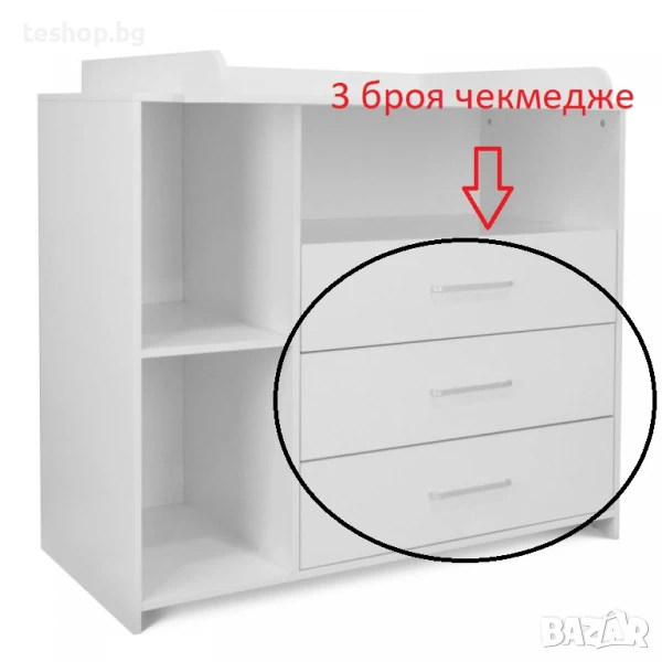 Чекмедже 3 броя без дръжки ОТ шкаф ПДЧ бели, снимка 1