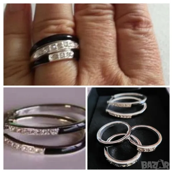 НОВ комплект обеци и пръстени Black Enamel, снимка 1