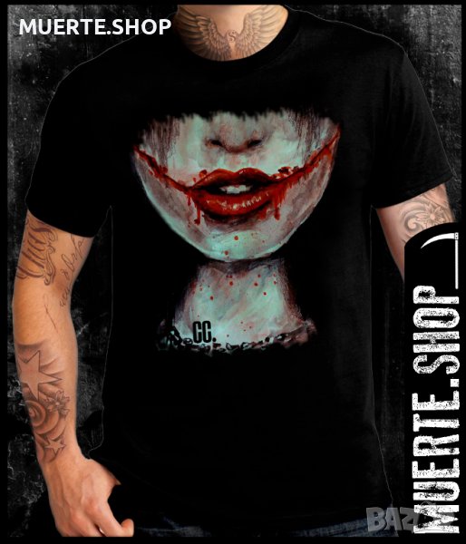 Черна тениска с щампа BLOODY SMILE, снимка 1