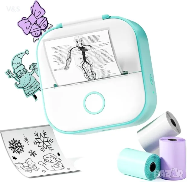 Принтер,Мини мобилен термопринтер,печат на снимки,стикери, бележки, етикети, хартия 53 мм, Bluetooth, снимка 1