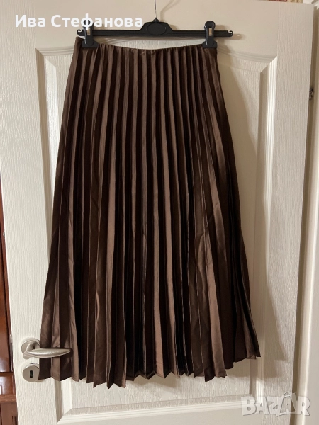 Нова елегантна ежедневна дълга шоколадова кафява  плисирана плисе пола солей , снимка 1