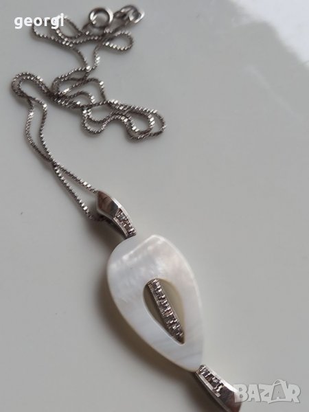 Италианско сребърно колие със седеф и цирконии , снимка 1