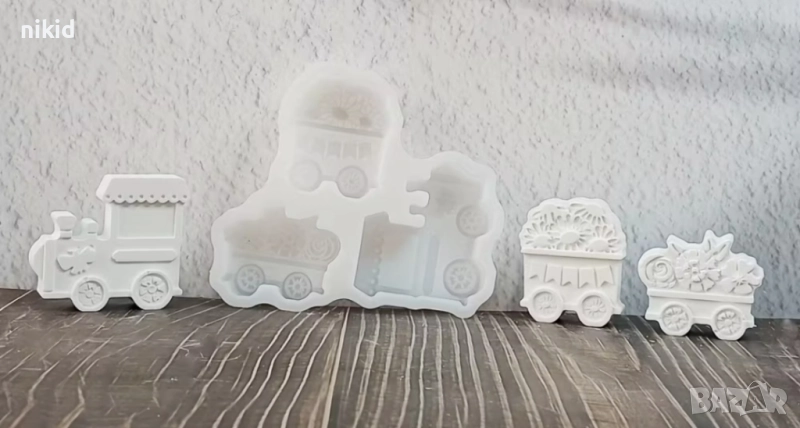 3D 3 Коледен Вагон вагони влак локомотив силиконов молд форма фондан смола шоколад гипс декор, снимка 1