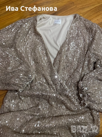  Нова парти коктейлна официална къса златна златиста рокля пайети паетена , снимка 4 - Рокли - 46576720