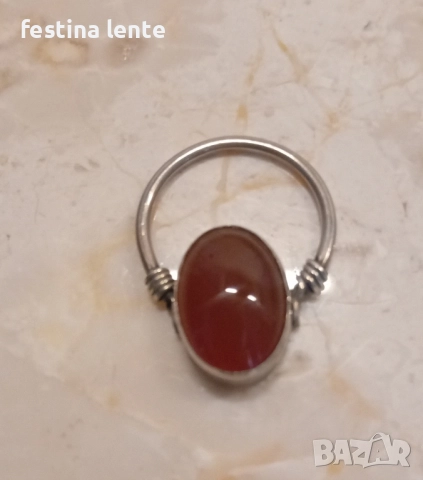 Сребърен винтидж пръстен с карнеол, снимка 3 - Пръстени - 52388805