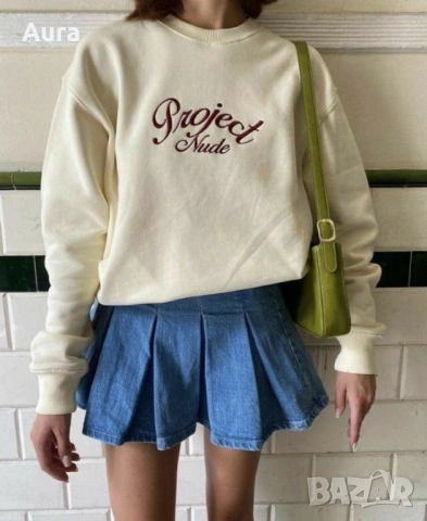 blue denim mini skirt in a pleated tennis style