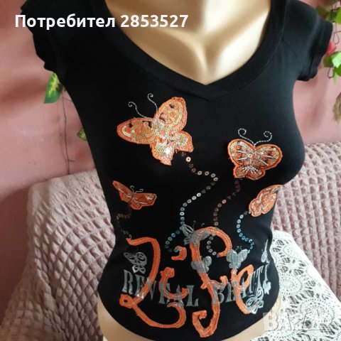 Тениска/пеперуди с пайети, снимка 2 - Тениски - 42481455
