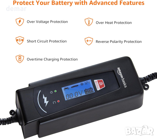 Amazon Basics 2A/4A Автоматично смарт 6V/12V зарядно устройство за батерии с функция за тестване, снимка 2 - Аксесоари и консумативи - 44518722