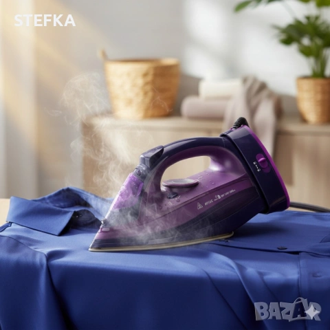 Безжична парна ютия 2400W с керамична плоча – двойна функция за парно и сухо гладене, снимка 3 - Ютии - 53151962