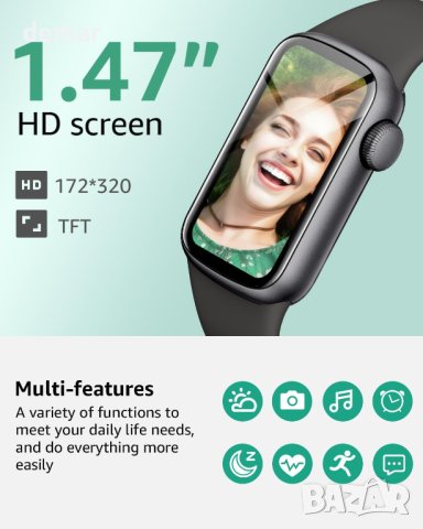 IMFRCHCS Смарт часовник 1,47" цял екран IP68 водоустойчив за Android iOS, снимка 2 - Смарт гривни - 44168678