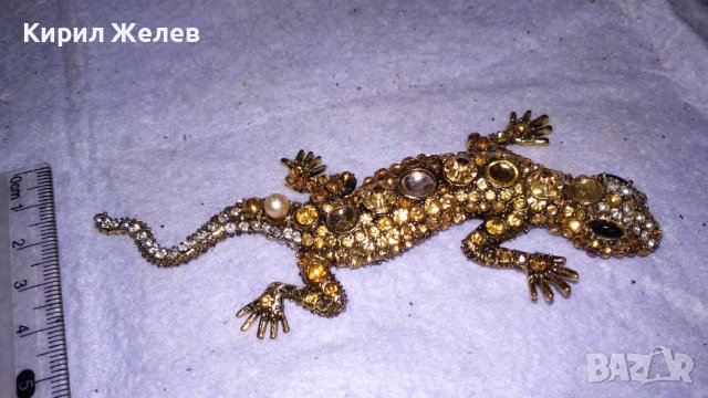 Стар ЗЛАТИСТ МЕСИНГОВ ГУЩЕР - ВАРАН с ФАСЕТИРАНИ ИСКРЯЩИ КРИСТАЛИФИГУРКА СТАТУЕТКА за КОЛЕКЦИЯ 32875, снимка 4 - Декорация за дома - 38892464