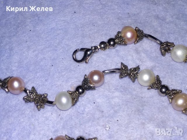 СРЕБРИСТО КРАСИВО НЕЖНО ПЕРЛЕНО ВИНТИДЖ АРТ КОЛИЕ БЕЛИ и РОЗОВИ НАТУРАЛНИ ПЕРЛИ 38886, снимка 9 - Колиета, медальони, синджири - 41865369