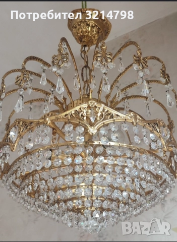 Антикварен кристален полилей , снимка 7 - Полилеи - 52511214
