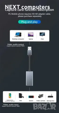 HDMI - USB 3.0 Video Capture Card Game Live Streaming видео кепчър, снимка 3 - Кабели и адаптери - 47901733