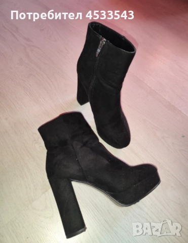 Черни велурени боти на ток, снимка 3 - Дамски боти - 52009251