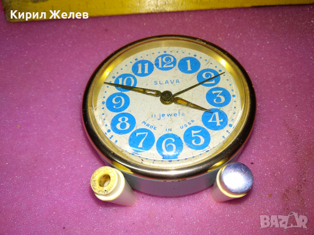 SLAVA MADE in USSR Стар КОЛЕКЦИОНЕРСКИ РУСКИ БУДИЛНИК МЕХАНИЧЕН НАСТОЛЕН ЧАСОВНИК СЛАВА СССР 43089, снимка 11 - Антикварни и старинни предмети - 44545479