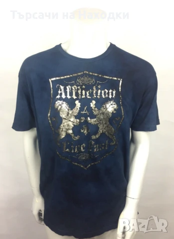 Мъжка тениска AFFLICTION Lion Shield Crest Blue Silver Reactive S SMall, снимка 2 - Тениски - 50872740