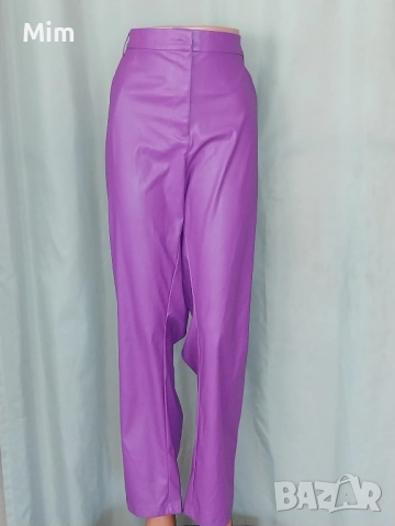 4XL Кожен ,нов панталон в лилаво за едра дама 