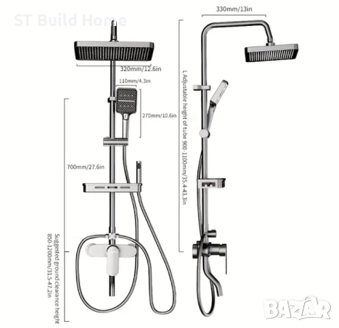 Луксозен сив душов комплект за баня, снимка 6 - Душове - 51487026
