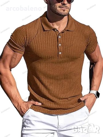 Мъжка едноцветна поло тениска с вертикално райе, 8цвята - 023, снимка 5 - Тениски - 41483044