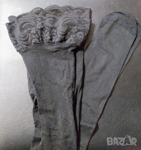 40 den Черни дамски ,плътни чорапи с дантела за жартиери , снимка 4 - Бельо - 53197182