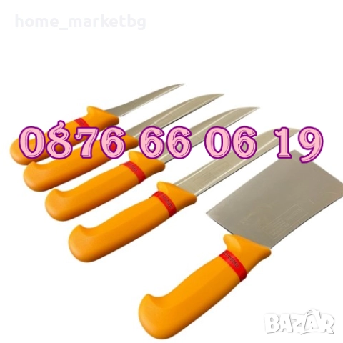Комплект от професионални месарски ножове и сатър 5 части + брус, снимка 2 - Други - 51842481
