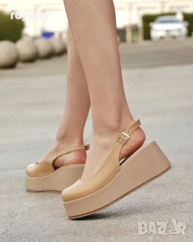 Сандали на платформа - бежова кожа