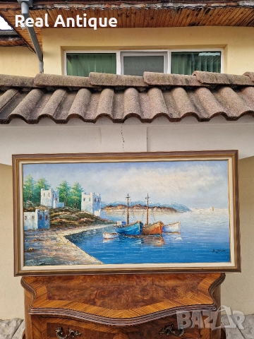 Превъзходна огромна антикварна майсторска авторска картина масло върху платно 