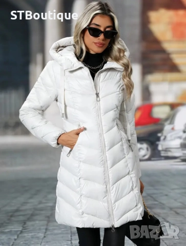 🧥 Дамско зимно яке със средна дължина в Черен и  цвят Кайсия , снимка 7 - Якета - 52267520