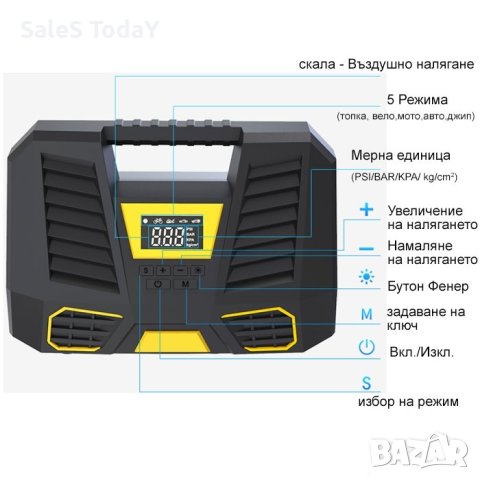 Компресор за автомибил, дигитален за гуми 12V, снимка 2 - Аксесоари и консумативи - 40995025