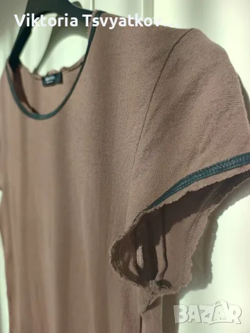 Кафява тениска с кант от естествена кожа Massimo Dutti - размер XS, снимка 2 - Тениски - 56215571